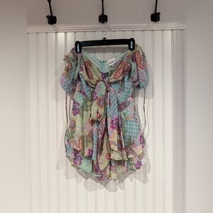 Sky to Moon Pink and Green Ruffled Tie Front Jumpsuit